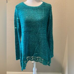 New Directions Knit Sweater with Sequins and Lace